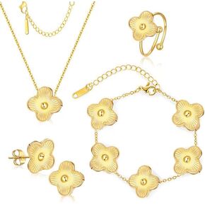 Lucky Clover 18K Gold Plated Jewellry مجموعة للنساء مع صندوق تعبئة الهدايا ، هدية للنساء لعيد الميلاد ، عيد Vlentine ، Chiristmas ، رأس السنة الجديدة ، الذكرى السنوية