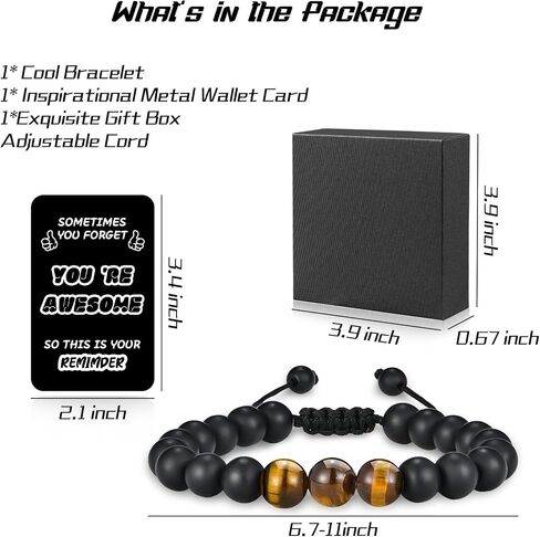 2025 هدايا التخرج بالنسبة له: سوار مجوهرات قابلة للتعديل من 3 Tiger Eye Stone مع تشجيع اقتباس لصالح المراهقين - هدية التخرج لرياض الأطفال/المدرسة المتوسطة/المدرسة الثانوية/الكلية in Saudi Arabia