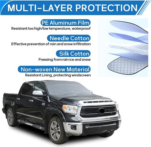 Windshield Cover for Ice Snow, Windshield Snow Cover 4-Layer Protect for Snow, Ice, UV, Frost Wiper Covers, Windproof Sunshade Cover (Black, for Toyota Tundra 2007-2021 2022 2023 2024 2025+) in Saudi Arabia