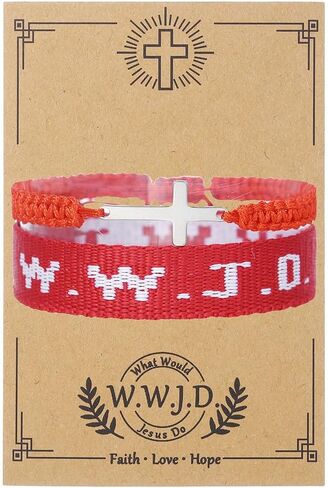 Christian Cross WWJD Bracelet WWJD Braided Rope Bracelet Cross Crystal Beads Stretch Bracelets Religious Christian What Would Jesus Do Handmade Woven Wristbands Bracelet in Saudi Arabia