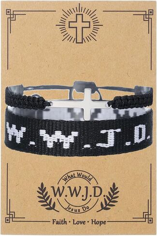 Christian Cross WWJD Bracelet WWJD Braided Rope Bracelet Cross Crystal Beads Stretch Bracelets Religious Christian What Would Jesus Do Handmade Woven Wristbands Bracelet in Saudi Arabia