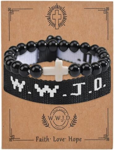 Christian Cross WWJD Bracelet WWJD Braided Rope Bracelet Cross Crystal Beads Stretch Bracelets Religious Christian What Would Jesus Do Handmade Woven Wristbands Bracelet in Saudi Arabia