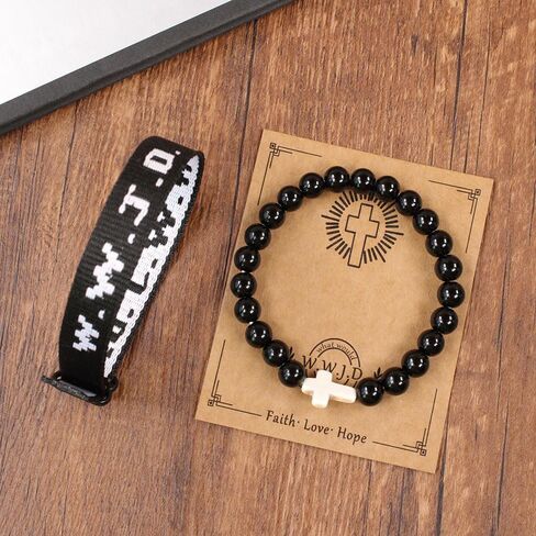 Christian Cross WWJD Bracelet WWJD Braided Rope Bracelet Cross Crystal Beads Stretch Bracelets Religious Christian What Would Jesus Do Handmade Woven Wristbands Bracelet in Saudi Arabia