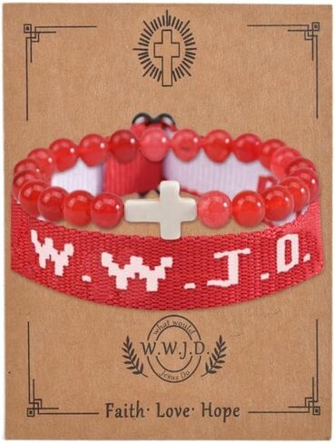 Christian Cross WWJD Bracelet WWJD Braided Rope Bracelet Cross Crystal Beads Stretch Bracelets Religious Christian What Would Jesus Do Handmade Woven Wristbands Bracelet in Saudi Arabia