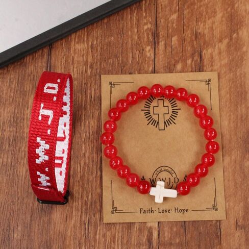 Christian Cross WWJD Bracelet WWJD Braided Rope Bracelet Cross Crystal Beads Stretch Bracelets Religious Christian What Would Jesus Do Handmade Woven Wristbands Bracelet in Saudi Arabia