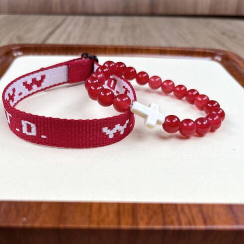 Christian Cross WWJD Bracelet WWJD Braided Rope Bracelet Cross Crystal Beads Stretch Bracelets Religious Christian What Would Jesus Do Handmade Woven Wristbands Bracelet in Saudi Arabia