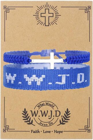 Christian Cross WWJD Bracelet WWJD Braided Rope Bracelet Cross Crystal Beads Stretch Bracelets Religious Christian What Would Jesus Do Handmade Woven Wristbands Bracelet in Saudi Arabia