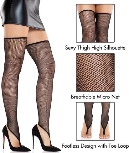 Leg Avenue Women’s Footless Tights with Toe Loop Black Fishnet Stockings for Women, Black, One Size in Saudi Arabia