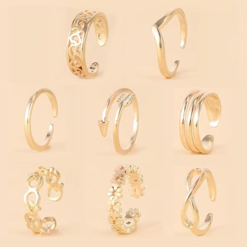 Toe Rings for Women Gold Toe Ring Set Adjustable Open Rings Heart Arrow Toe Ring Infinity Ring Beach Foot Jewelry for Summer in Saudi Arabia