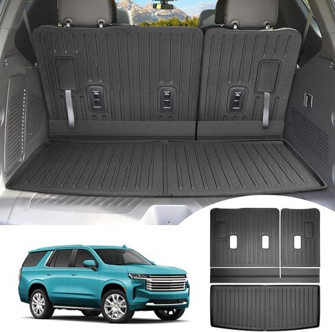 حصيرة شحن لعام 2022-2025 Chevy Tahoe/GMC Yukon Trunk Mat مع حصيرة مسند الظهر جميع بطانات البضائع الخلفية للطقس لعام 2022 2023 2024 2025 in Kuwait