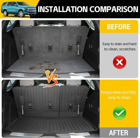 حصيرة شحن لعام 2022-2025 Chevy Tahoe/GMC Yukon Trunk Mat مع حصيرة مسند الظهر جميع بطانات البضائع الخلفية للطقس لعام 2022 2023 2024 2025 in Kuwait