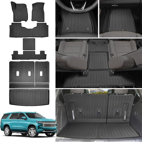 حصيرة شحن لعام 2022-2025 Chevy Tahoe/GMC Yukon Trunk Mat مع حصيرة مسند الظهر جميع بطانات البضائع الخلفية للطقس لعام 2022 2023 2024 2025 in Kuwait