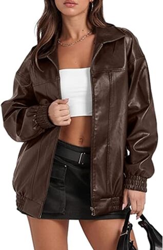 SEMATOMALA Women's Faux Leather Bomber Jacket Motorcycle Coats Oversized PU Fashion Y2K Moto Biker Coats in Saudi Arabia