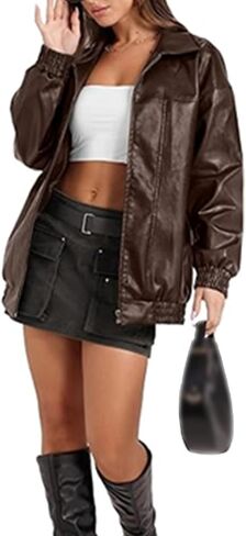 SEMATOMALA Women's Faux Leather Bomber Jacket Motorcycle Coats Oversized PU Fashion Y2K Moto Biker Coats in Saudi Arabia
