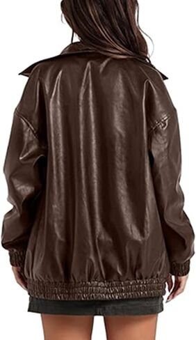 SEMATOMALA Women's Faux Leather Bomber Jacket Motorcycle Coats Oversized PU Fashion Y2K Moto Biker Coats in Saudi Arabia