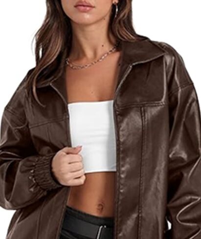 SEMATOMALA Women's Faux Leather Bomber Jacket Motorcycle Coats Oversized PU Fashion Y2K Moto Biker Coats in Saudi Arabia