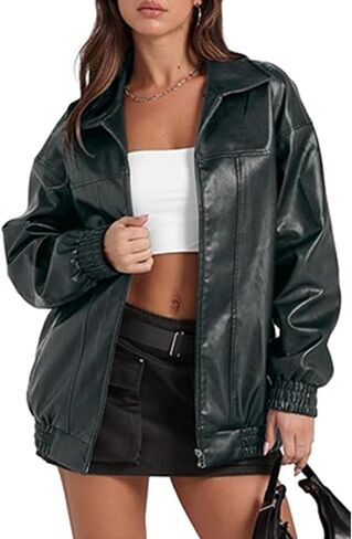 SEMATOMALA Women's Faux Leather Bomber Jacket Motorcycle Coats Oversized PU Fashion Y2K Moto Biker Coats in Saudi Arabia