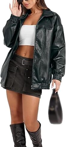 SEMATOMALA Women's Faux Leather Bomber Jacket Motorcycle Coats Oversized PU Fashion Y2K Moto Biker Coats in Saudi Arabia