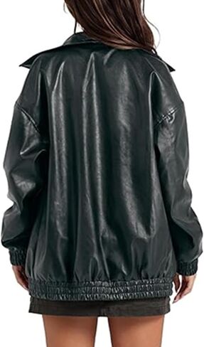 SEMATOMALA Women's Faux Leather Bomber Jacket Motorcycle Coats Oversized PU Fashion Y2K Moto Biker Coats in Saudi Arabia