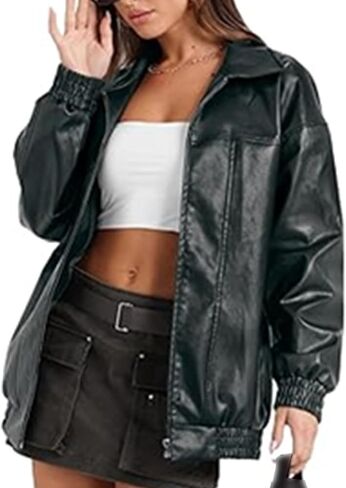 SEMATOMALA Women's Faux Leather Bomber Jacket Motorcycle Coats Oversized PU Fashion Y2K Moto Biker Coats in Saudi Arabia