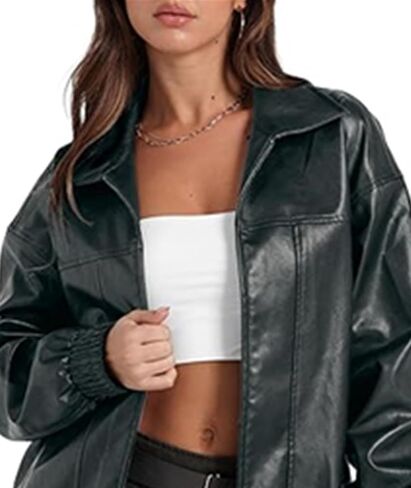 SEMATOMALA Women's Faux Leather Bomber Jacket Motorcycle Coats Oversized PU Fashion Y2K Moto Biker Coats in Saudi Arabia