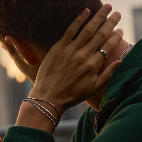 Men's Silver Bracelet Set: 3 PCS Tiny Snake Chain Link Bracelets Non Tarnish Stainless Steel Jewelry for Men Women 6.5/7/7.5/8/8.8/9 Inch Cool Silver Stack Bracelet Gifts for Boyfriend or Dad in Saudi Arabia