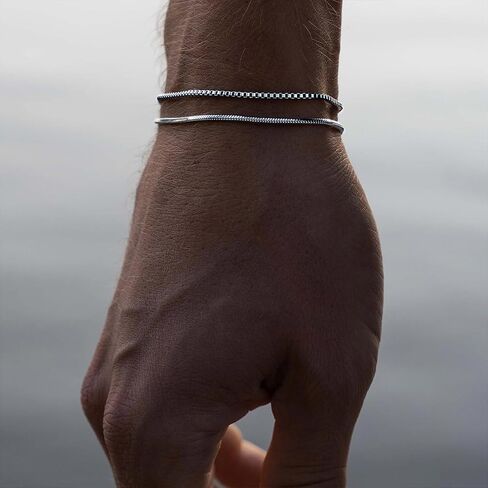 Men's Silver Bracelet Set: 3 PCS Tiny Snake Chain Link Bracelets Non Tarnish Stainless Steel Jewelry for Men Women 6.5/7/7.5/8/8.8/9 Inch Cool Silver Stack Bracelet Gifts for Boyfriend or Dad in Saudi Arabia
