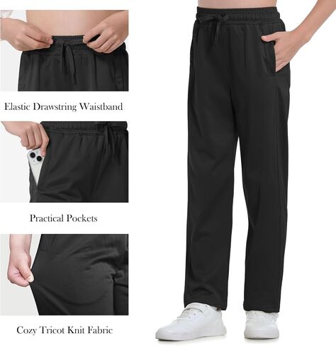 Boys Sweatpants Straight Leg Fit, Boy Athletic Joggers with Open Bottom and Drawstring Pockets for Sports Outdoors in Saudi Arabia