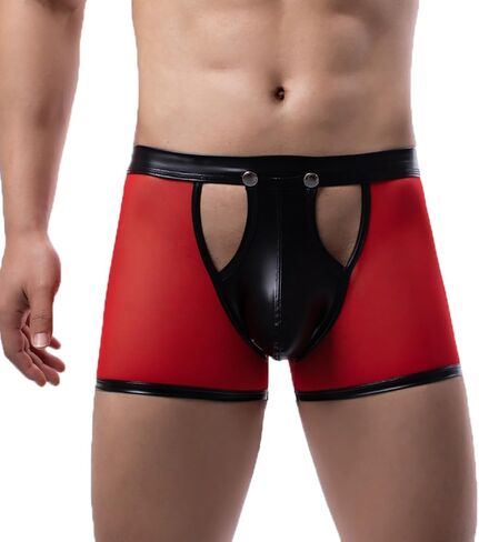 Men's Boxer Briefs Mesh Faux Leather Patchwork Underwear Panties Shorts in Saudi Arabia