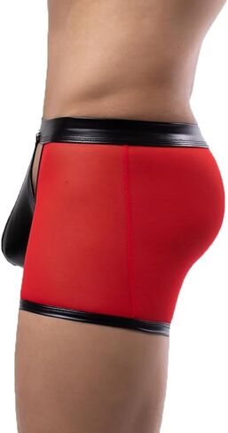 Men's Boxer Briefs Mesh Faux Leather Patchwork Underwear Panties Shorts in Saudi Arabia