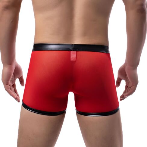 Men's Boxer Briefs Mesh Faux Leather Patchwork Underwear Panties Shorts in Saudi Arabia