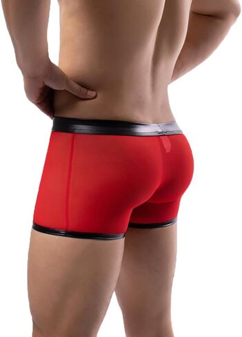 Men's Boxer Briefs Mesh Faux Leather Patchwork Underwear Panties Shorts in Saudi Arabia
