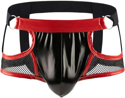 Men's Boxer Briefs Mesh Faux Leather Patchwork Underwear Panties Shorts in Kuwait