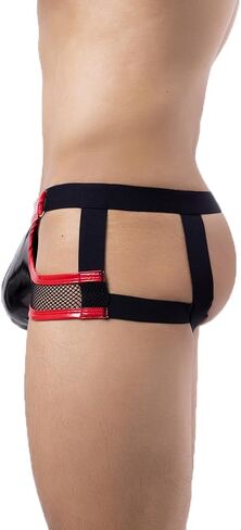 Men's Boxer Briefs Mesh Faux Leather Patchwork Underwear Panties Shorts in Kuwait