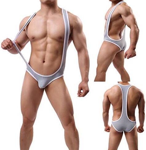Swbreety Men's Ice Silk Jockstrap Leotard Underwear Jumpsuit Wrestling Singlet in Saudi Arabia