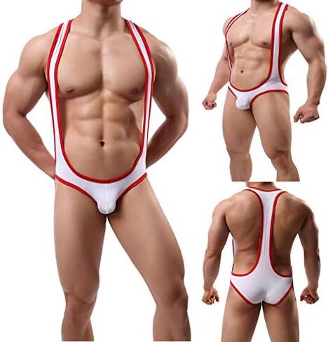 Swbreety Men's Ice Silk Jockstrap Leotard Underwear Jumpsuit Wrestling Singlet in Saudi Arabia