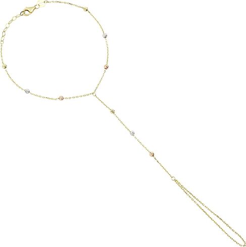 14k Solid Gold Bracelet Ring Hand Chain - Adjustable Finger Chain Bracelet Gold | Dainty Charm Hand Jewelry for Women | Mothers Day Gifts for Her | 7'' to 8 in Kuwait