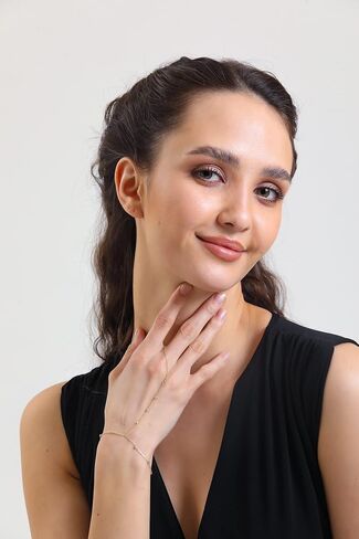 14k Solid Gold Bracelet Ring Hand Chain - Adjustable Finger Chain Bracelet Gold | Dainty Charm Hand Jewelry for Women | Mothers Day Gifts for Her | 7'' to 8 in Kuwait