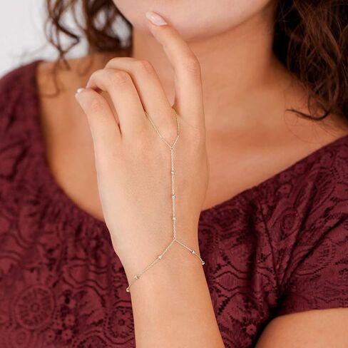 14k Solid Gold Bracelet Ring Hand Chain - Adjustable Finger Chain Bracelet Gold | Dainty Charm Hand Jewelry for Women | Mothers Day Gifts for Her | 7'' to 8 in Kuwait