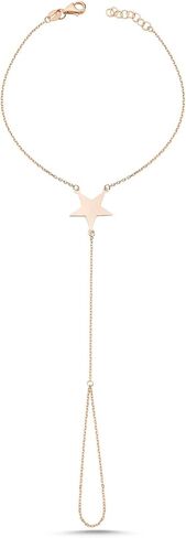 14k Solid Gold Bracelet Ring Hand Chain - Adjustable Finger Chain Bracelet Gold | Dainty Charm Hand Jewelry for Women | Mothers Day Gifts for Her | 7'' to 8 in Kuwait