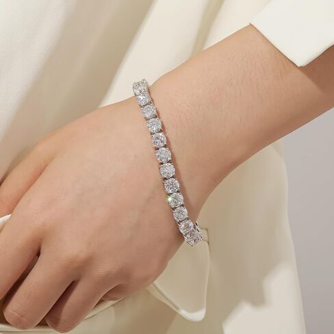 Gem's Beauty Womens Bracelets Moissanite Tennis Bracelets for Women | 18k White Gold Men Bracelets | 925 Sterling Silver Bracelets for Women Gifts | 3-6.5mm Moissanite, Size 6-7.5 Inch in Kuwait