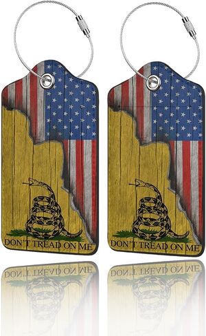 2 Pack Luggage Tags for Suitcase, Privacy Cover ID Label with Stainless Steel and Address Card for Travel Bag Backpack Cruise Ship Essentials Tag Men Boys - Black Grey American Flag in Kuwait