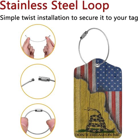 2 Pack Luggage Tags for Suitcase, Privacy Cover ID Label with Stainless Steel and Address Card for Travel Bag Backpack Cruise Ship Essentials Tag Men Boys - Black Grey American Flag in Kuwait