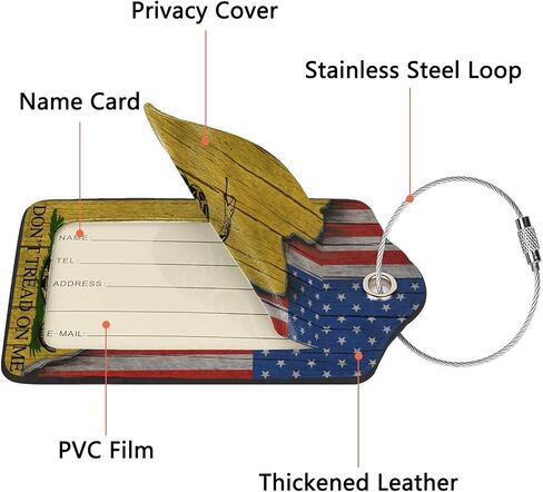 2 Pack Luggage Tags for Suitcase, Privacy Cover ID Label with Stainless Steel and Address Card for Travel Bag Backpack Cruise Ship Essentials Tag Men Boys - Black Grey American Flag in Kuwait