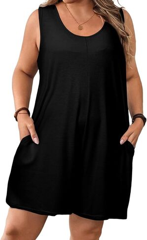 Eytino Womens Plus Size Pheclesuits Crew Neck Discaledless Solids Solid Rompers مع جيوب (1x-5x) in Saudi Arabia