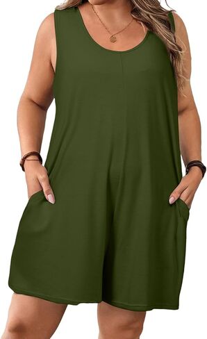 Eytino Womens Plus Size Pheclesuits Crew Neck Discaledless Solids Solid Rompers مع جيوب (1x-5x) in Kuwait