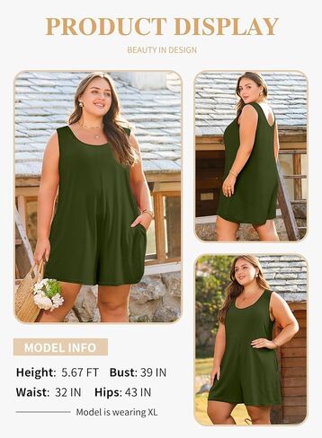 Eytino Womens Plus Size Pheclesuits Crew Neck Discaledless Solids Solid Rompers مع جيوب (1x-5x) in Kuwait