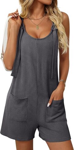 Mulisky Womens Summer Sleeveless Romper Loose Scoop Neck Adjustable Strap Shorts Overalls Jumpsuit with Pockets in Kuwait