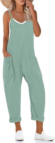 حللا للسيدات السببية v الأرقام السباغيتي الأشرطة بألعاب بلا أكمام للنساء السراويل الطويلة رومبير مع جيوب in Kuwait