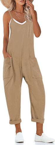 Women's Causal Jumpsuits V Neck Spaghetti Straps Sleeveless Overalls for Women Harem Long Pants Romper with Pockets in Kuwait